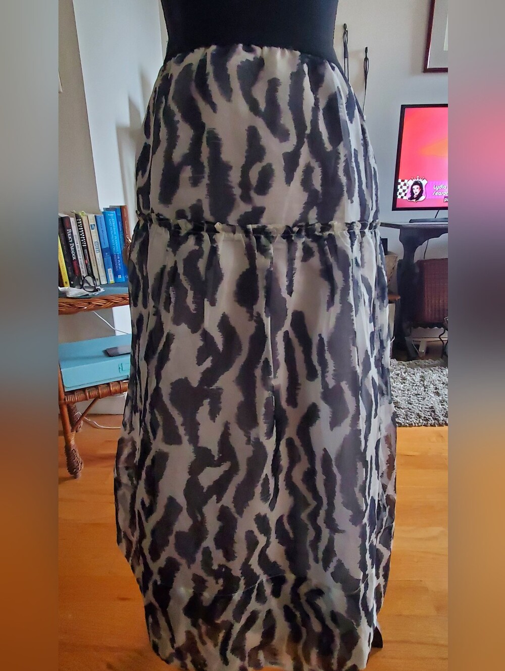 Maeve Women's Black and White Animal-Print Maxi Skirt